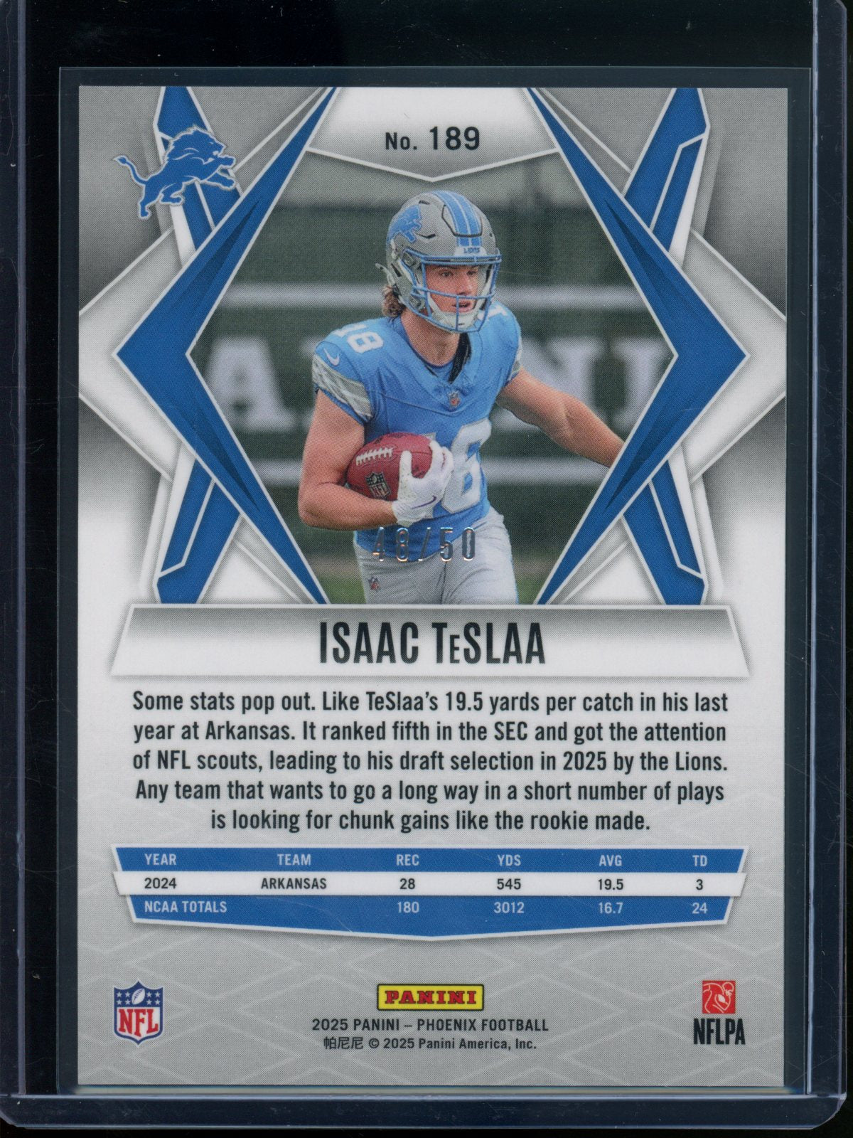 2025 Panini Phoenix Isaac TeSlaa Rookie RC Aqua Mojo /50 Lions