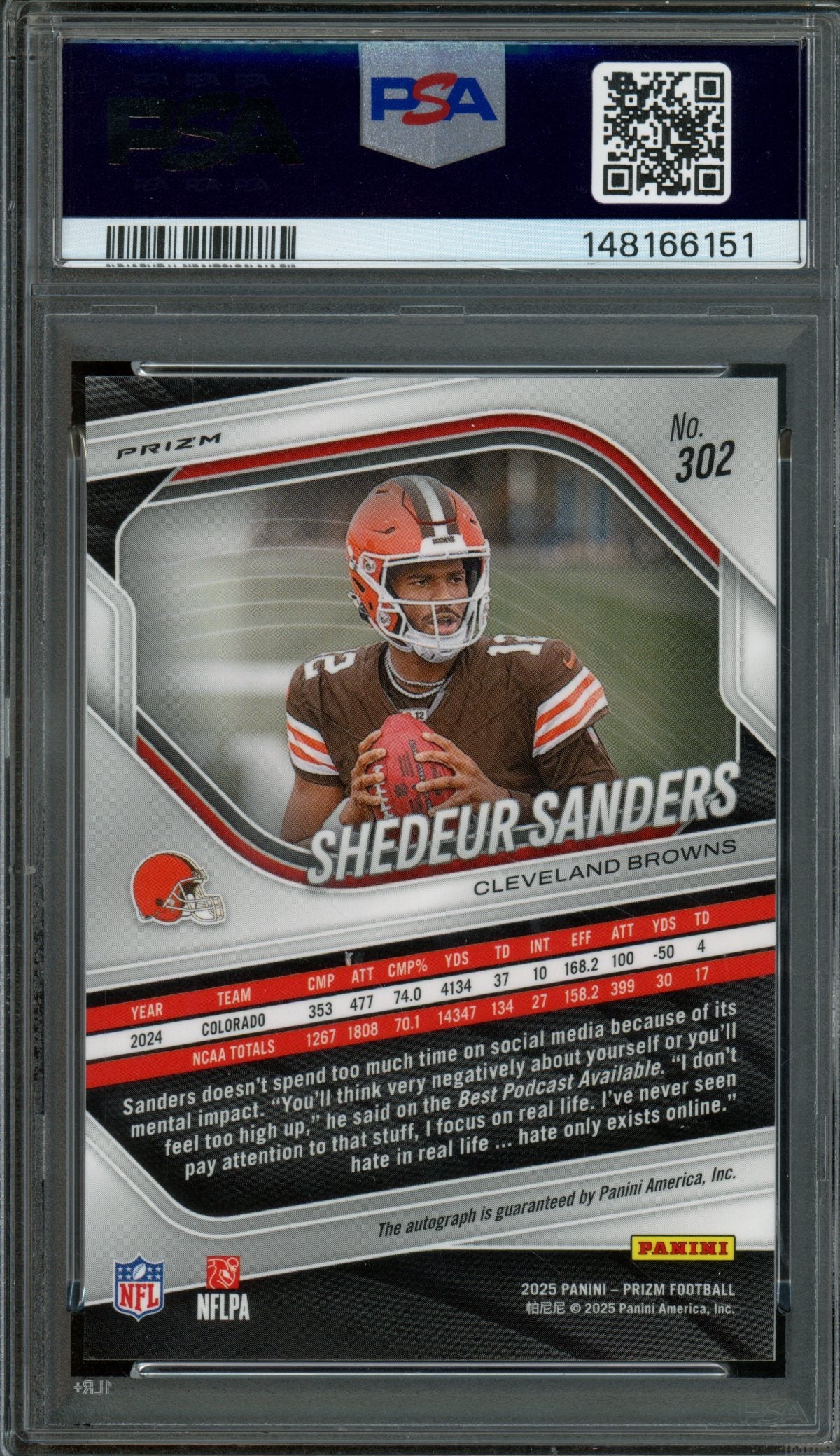 2025 Panini Prizm Shedeur Sanders Rookie RC Silver Autograph PSA 9 Browns