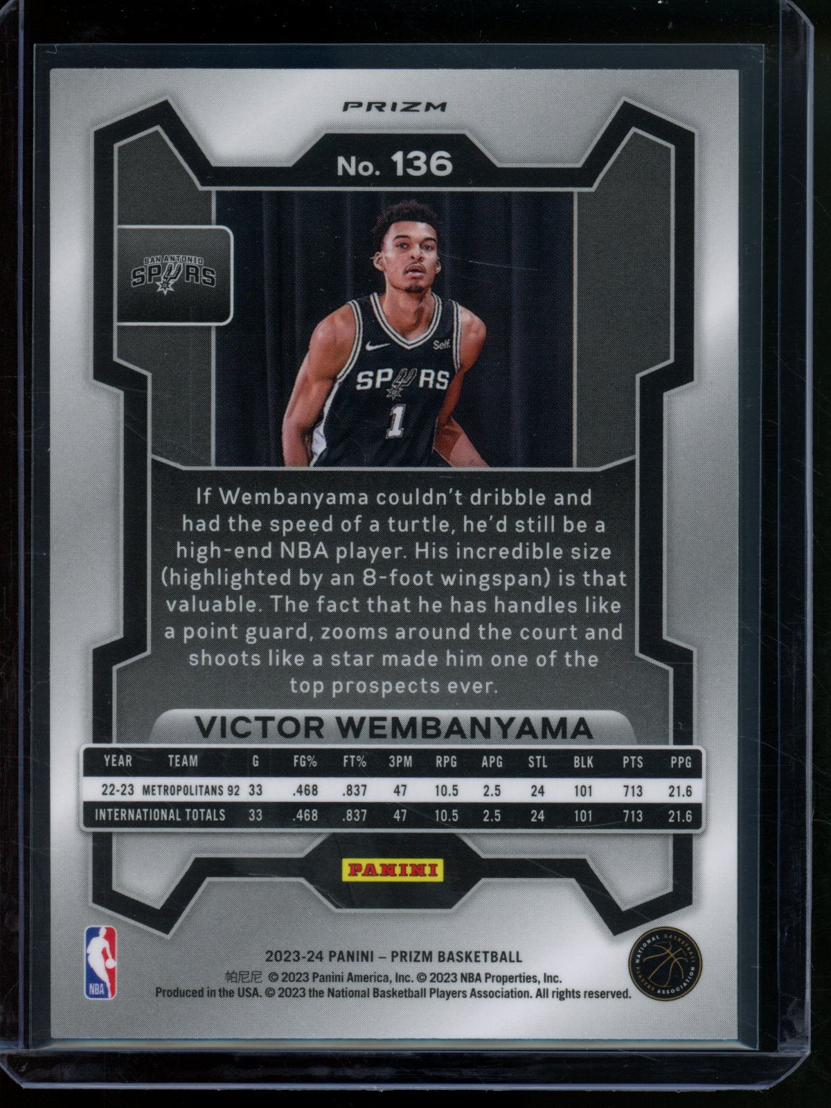 2023/24 Panini Prizm Victor Wembanyama Rookie RC Green #136 Spurs