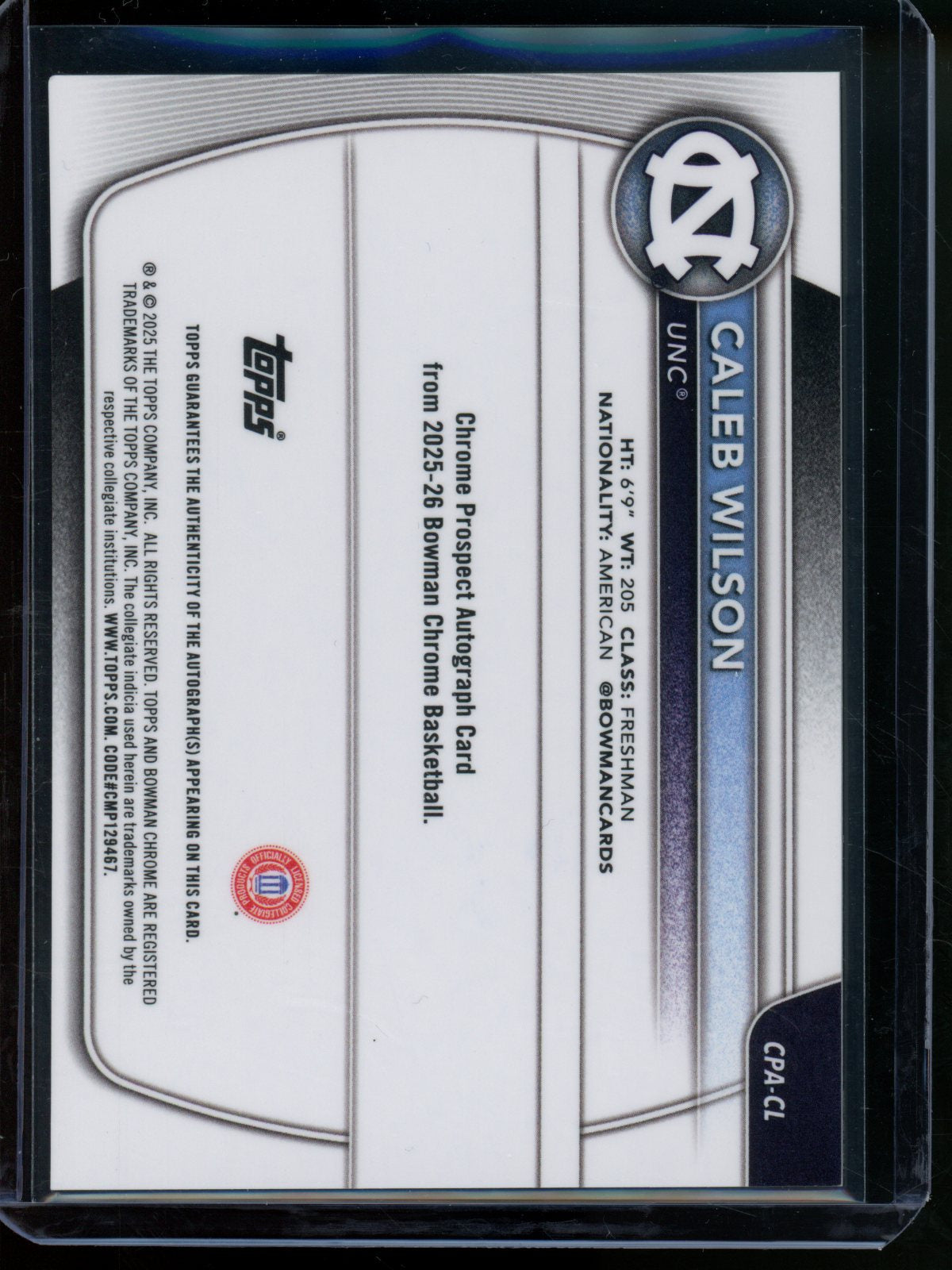 2025/26 Bowman U Chrome Caleb Wilson 1st Autograph UNC
