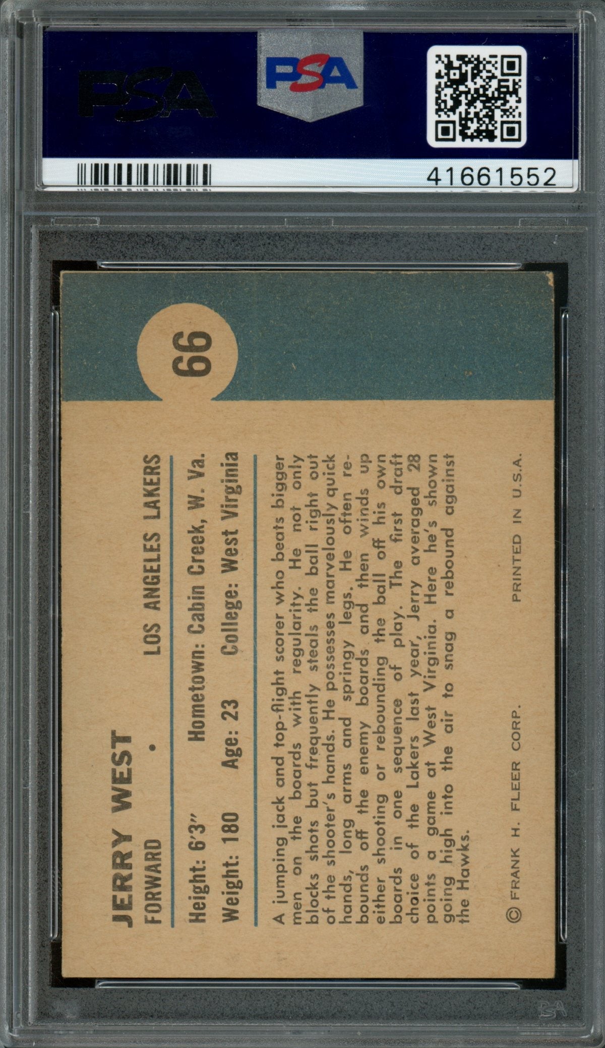1961/62 Fleer Jerry West In Action #66 PSA 5 Lakers