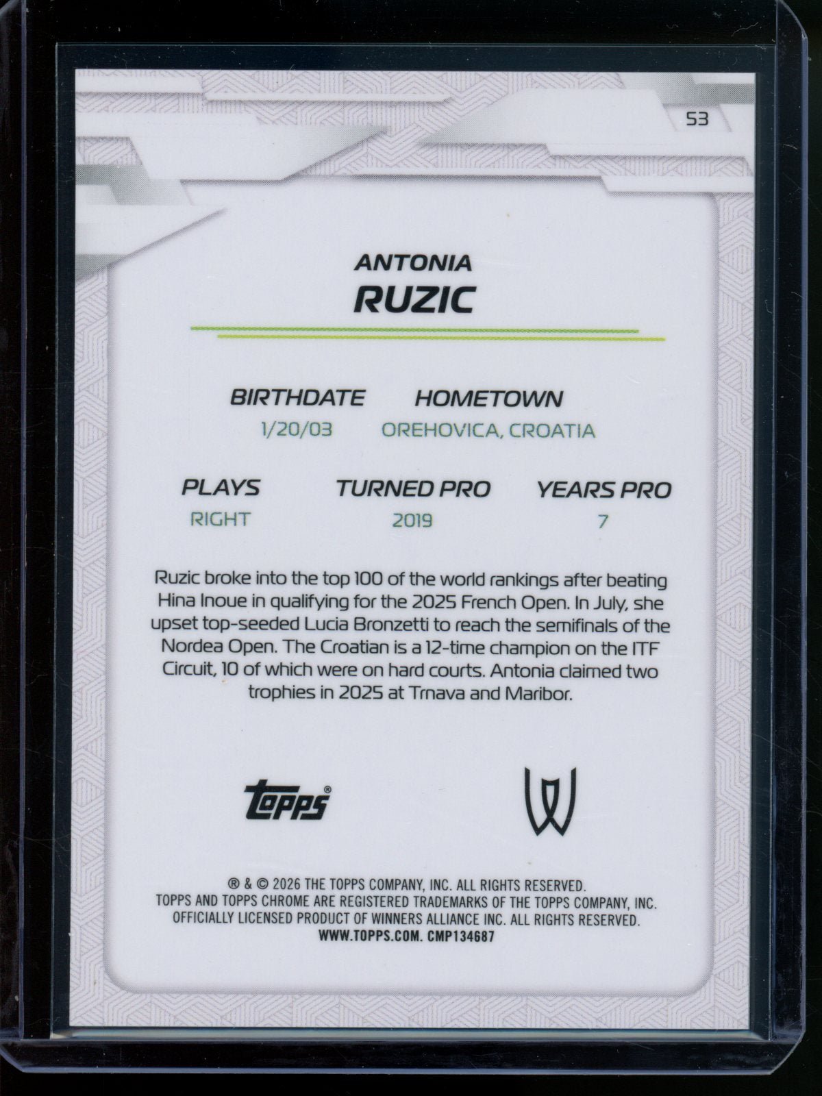 2026 Topps Chrome Antonia Ruzic Rookie RC Frozenfractor -5/0 #53 - Trading Card Market