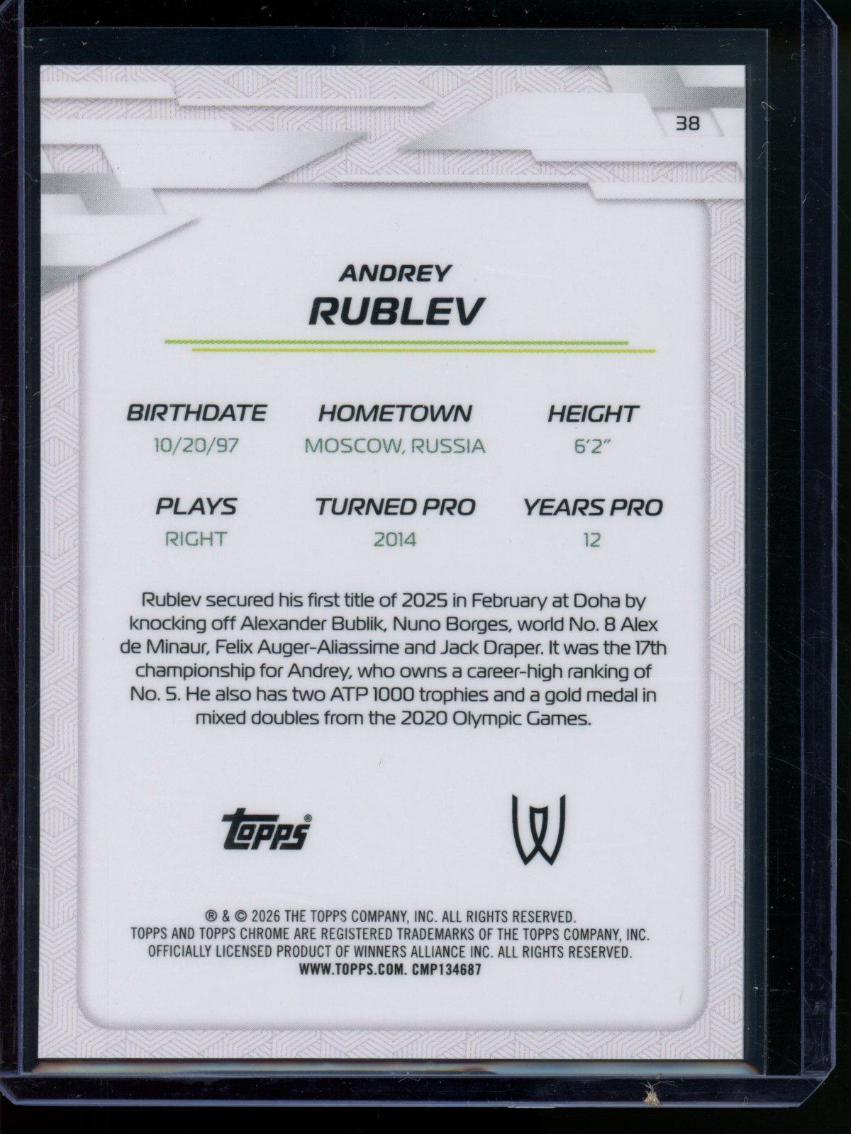 2026 Topps Chrome Andrey Rublev Black Refractor /10 #38 - Trading Card Market