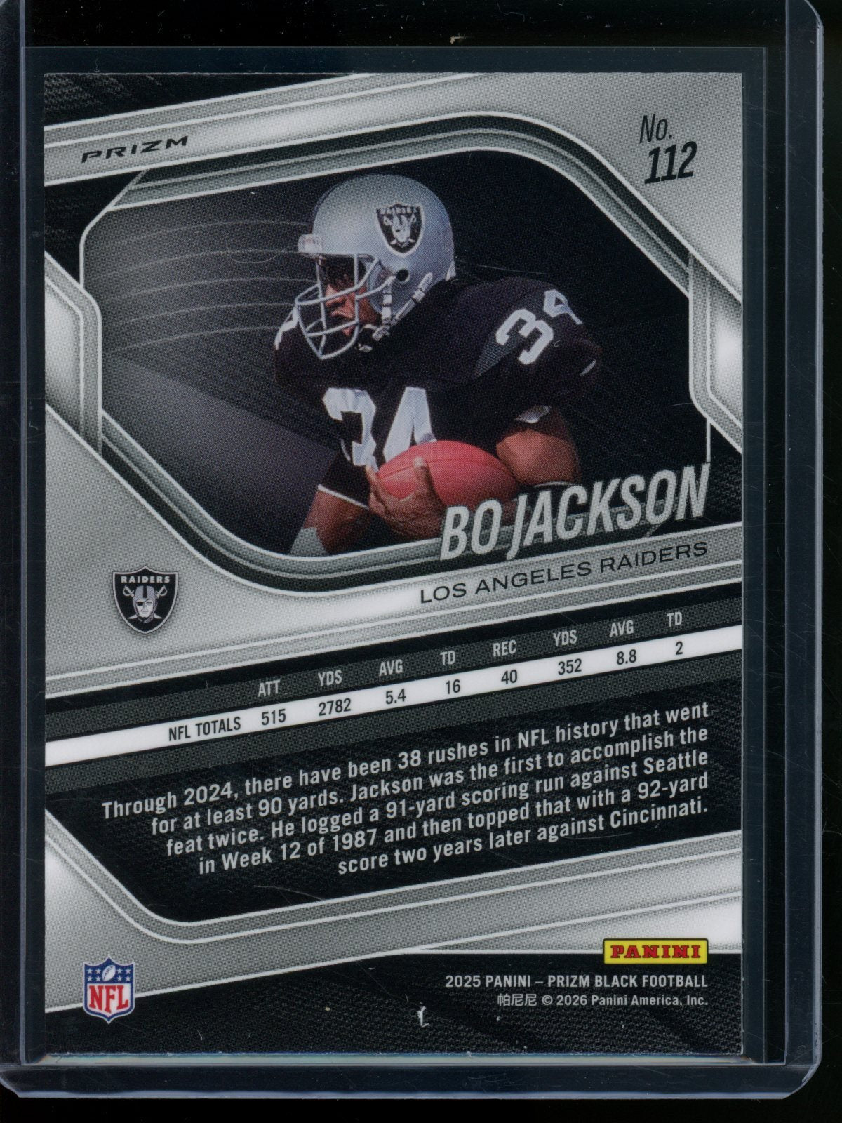 2025 Panini Prizm Black Bo Jackson Snakeskin SSP Raiders - Trading Card Market