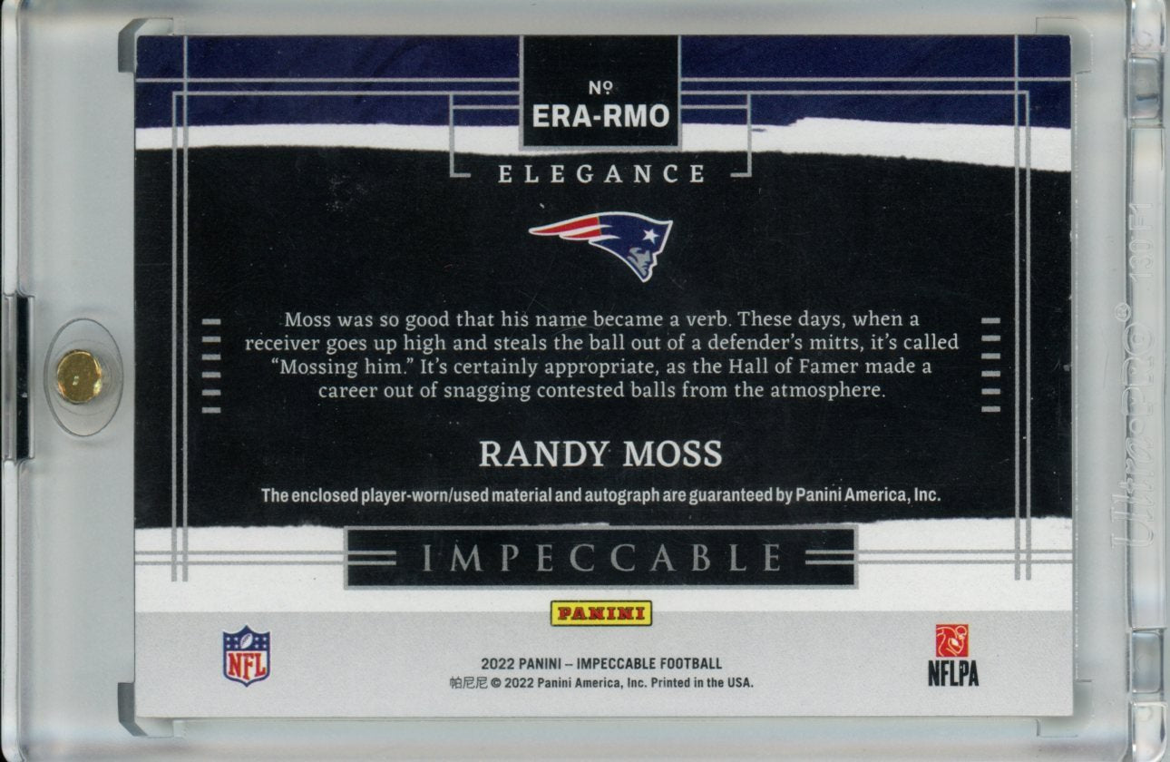 2022 Panini Impeccable Randy Moss Patch Auto Emerald /2 Patriots - Trading Card Market