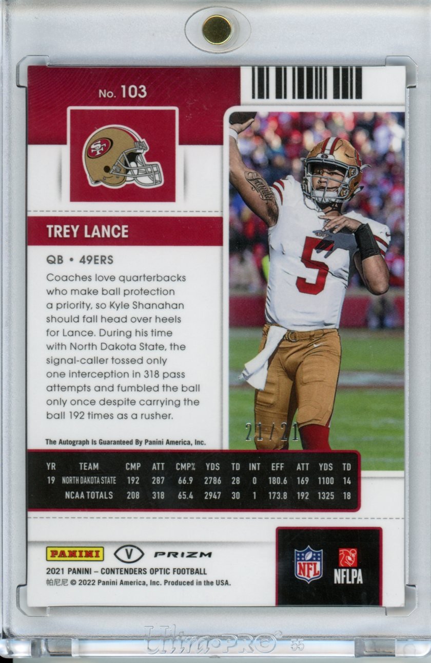 2021 Panini Contenders Optic Trey Lance RC Ticket Auto FOTL /21 49ers - Trading Card Market