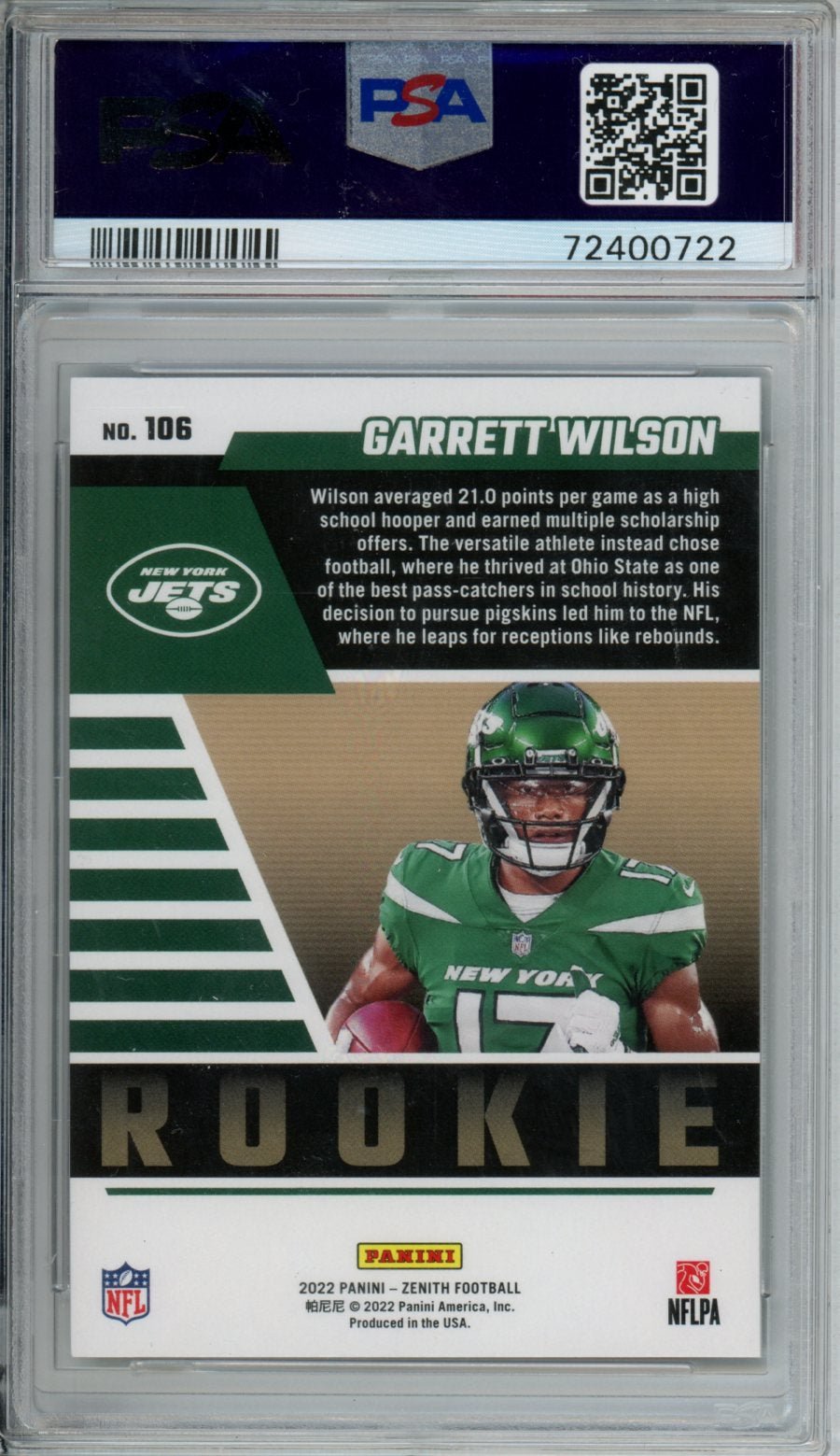 2022 Panini Zenith Garrett Wilson Rookie Artist Proof Emerald /5 Jets PSA 10 - Trading Card Market