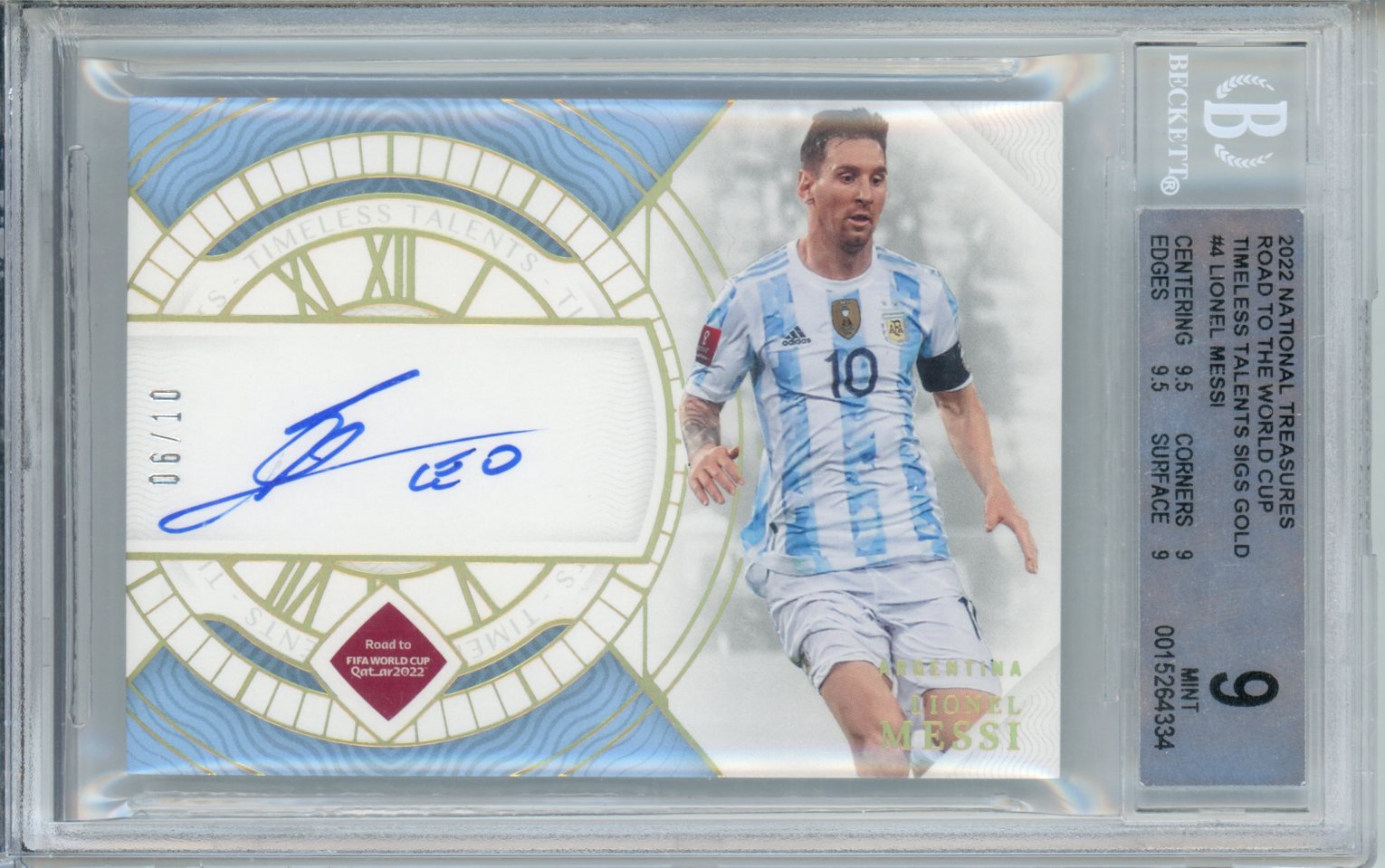 2022 Panini National Treasures Lionel Messi Timeless Talents Gold /10 BGS 9