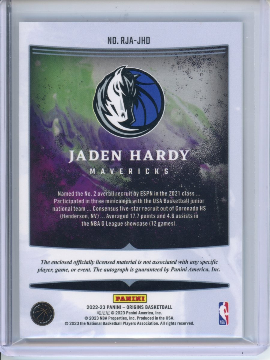 2022/23 Panini Origins Jaden Hardy Rookie RPA Blue /15 Mavericks - Trading Card Market