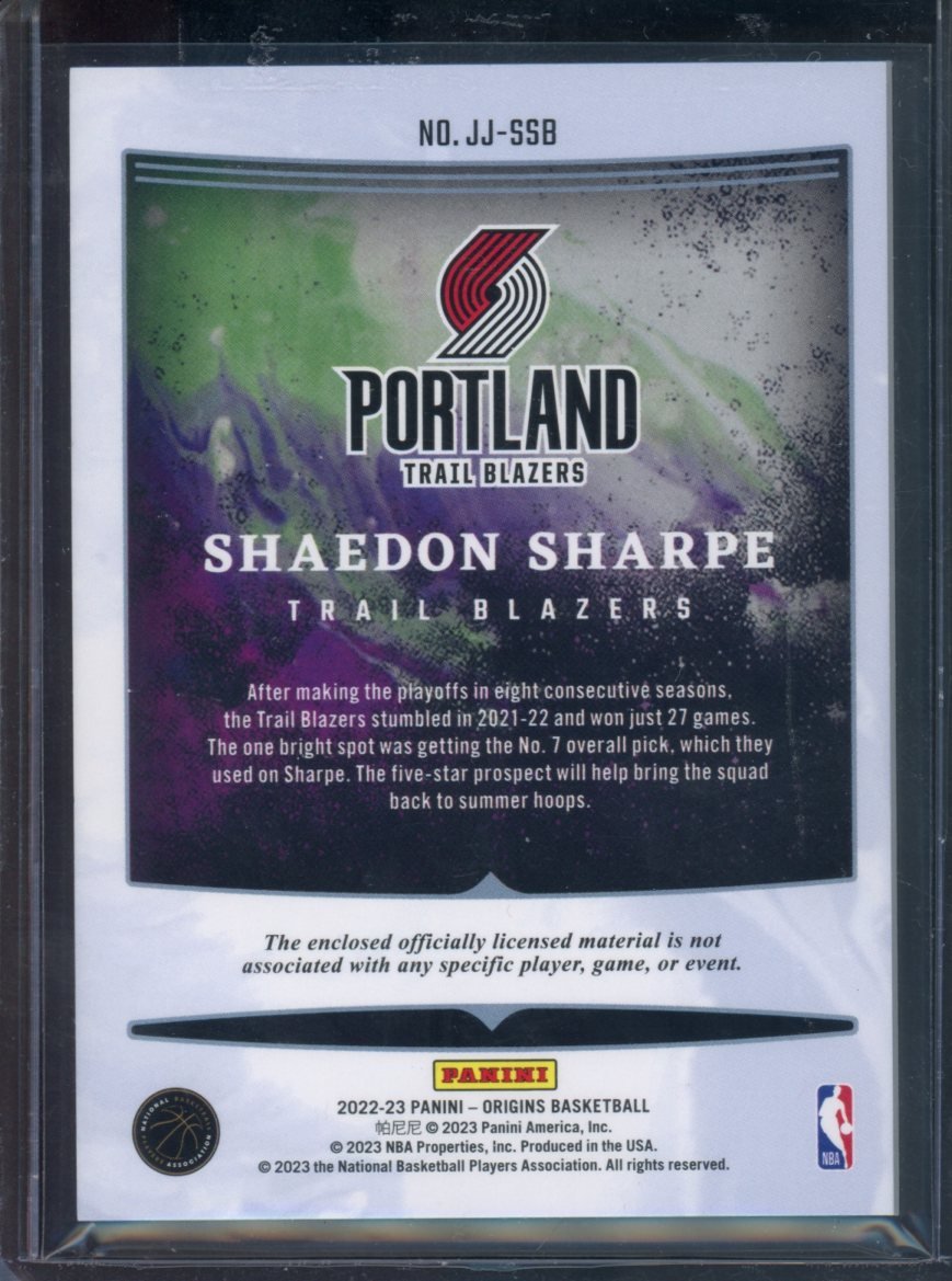 2022/23 Panini Origins Shaedon Sharpe Rookie Patch Red /49 Trail Blazres - Trading Card Market