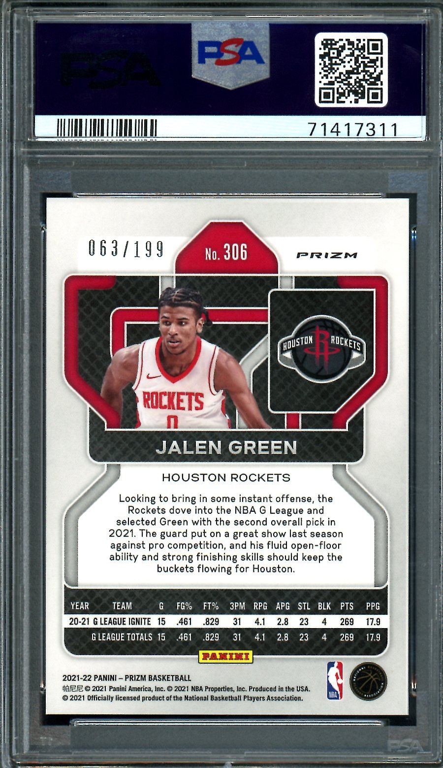 2021/22 Panini Prizm Jalen Green Rookie Blue Prizm /199 PSA 10 Rockets - Trading Card Market