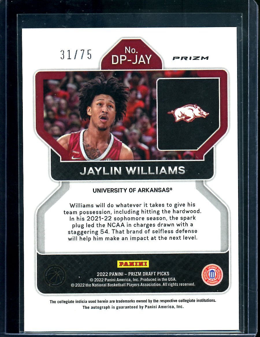 2022/23 Panini Prizm Draft Picks Jaylin Williams Blue Ice Auto /75 Thunder - Trading Card Market