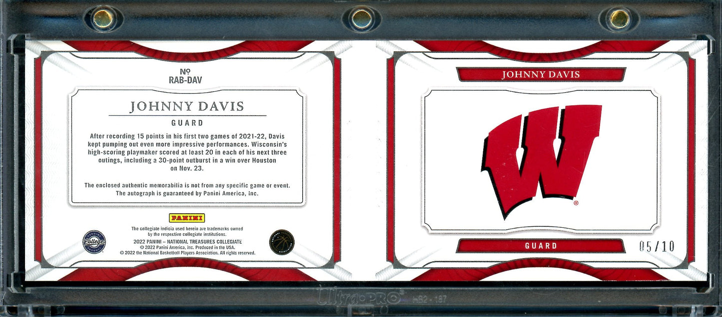 2022/23 Panini National Treasures Collegiate Johnny Davis Booklet RPA Gold /10 - Trading Card Market