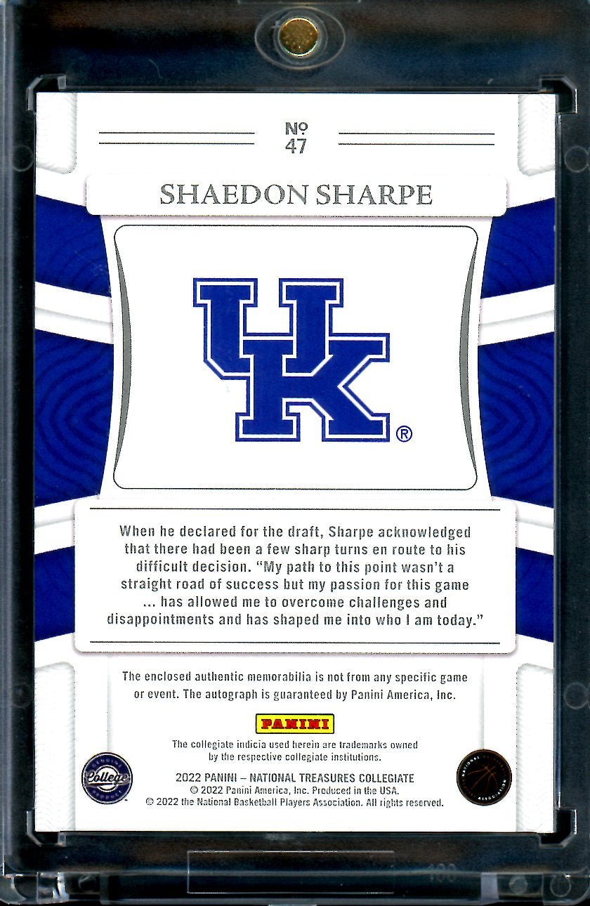 2022/23 Panini National Treasures Collegiate Shaedon Sharpe RPA /5 Kentucky - Trading Card Market
