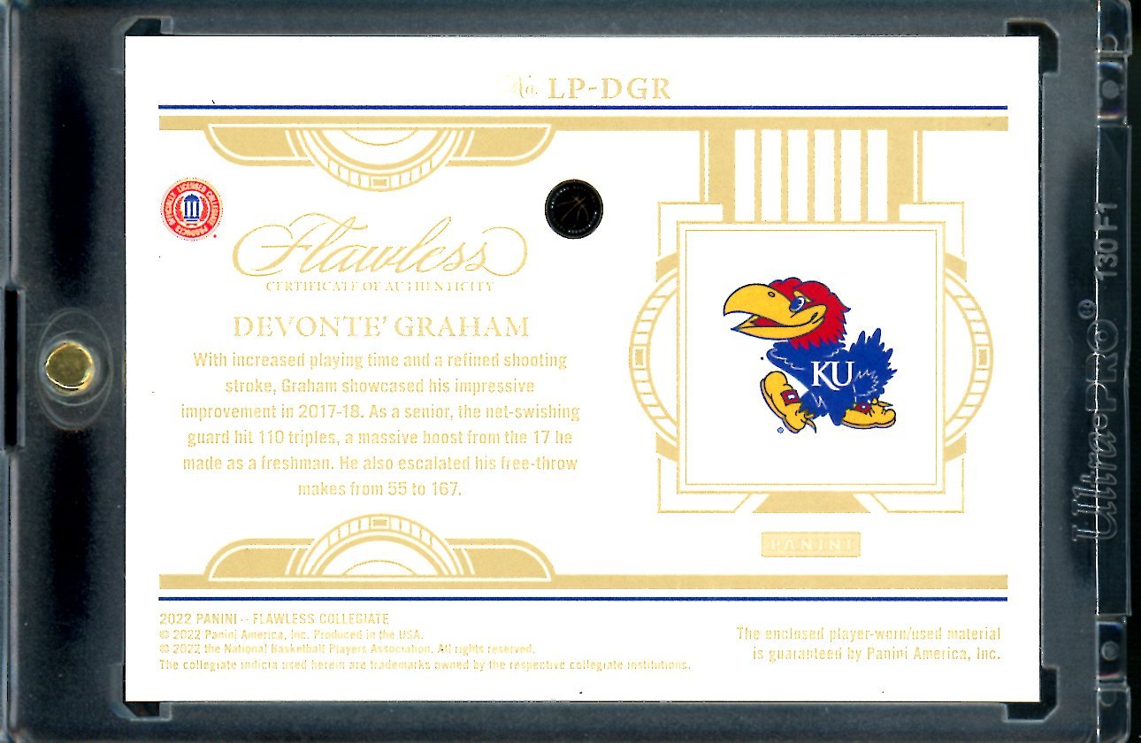 2022/23 Panini Flawless Collegiate Devonte' Graham Legacy Patch 1/1 Kansas - Trading Card Market