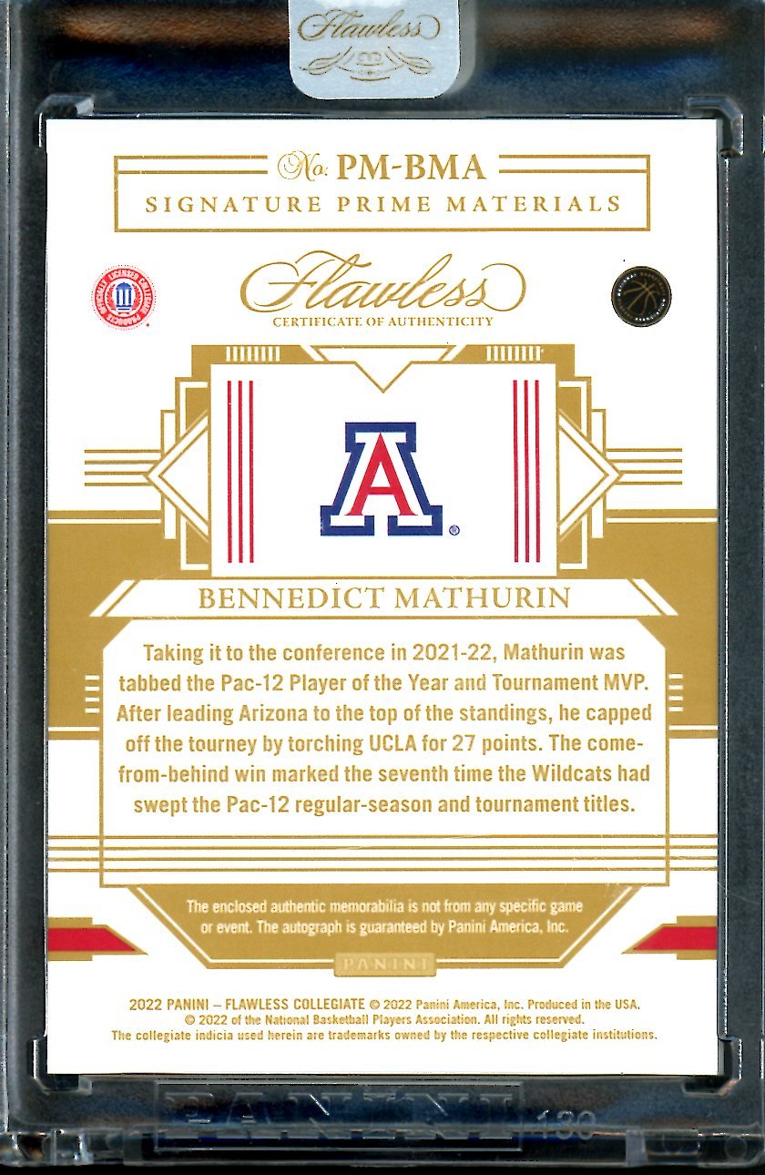 2022/23 Panini Flawless Collegiate Bennedict Mathurin Rookie RPA /25 Pacers - Trading Card Market