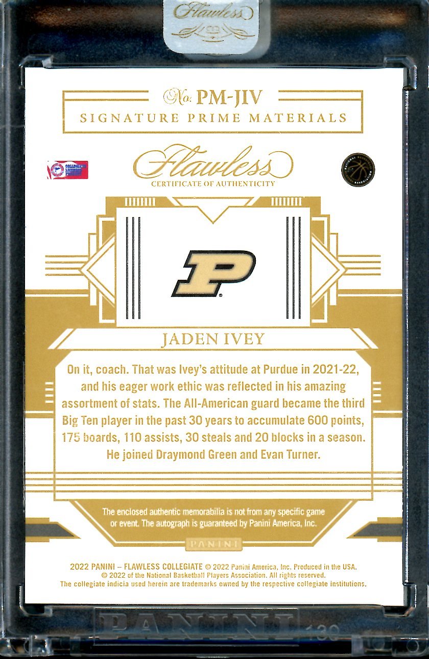 2022/23 Panini Flawless Collegiate Jaden Ivey RPA Gold /10 Purdue Pistons - Trading Card Market