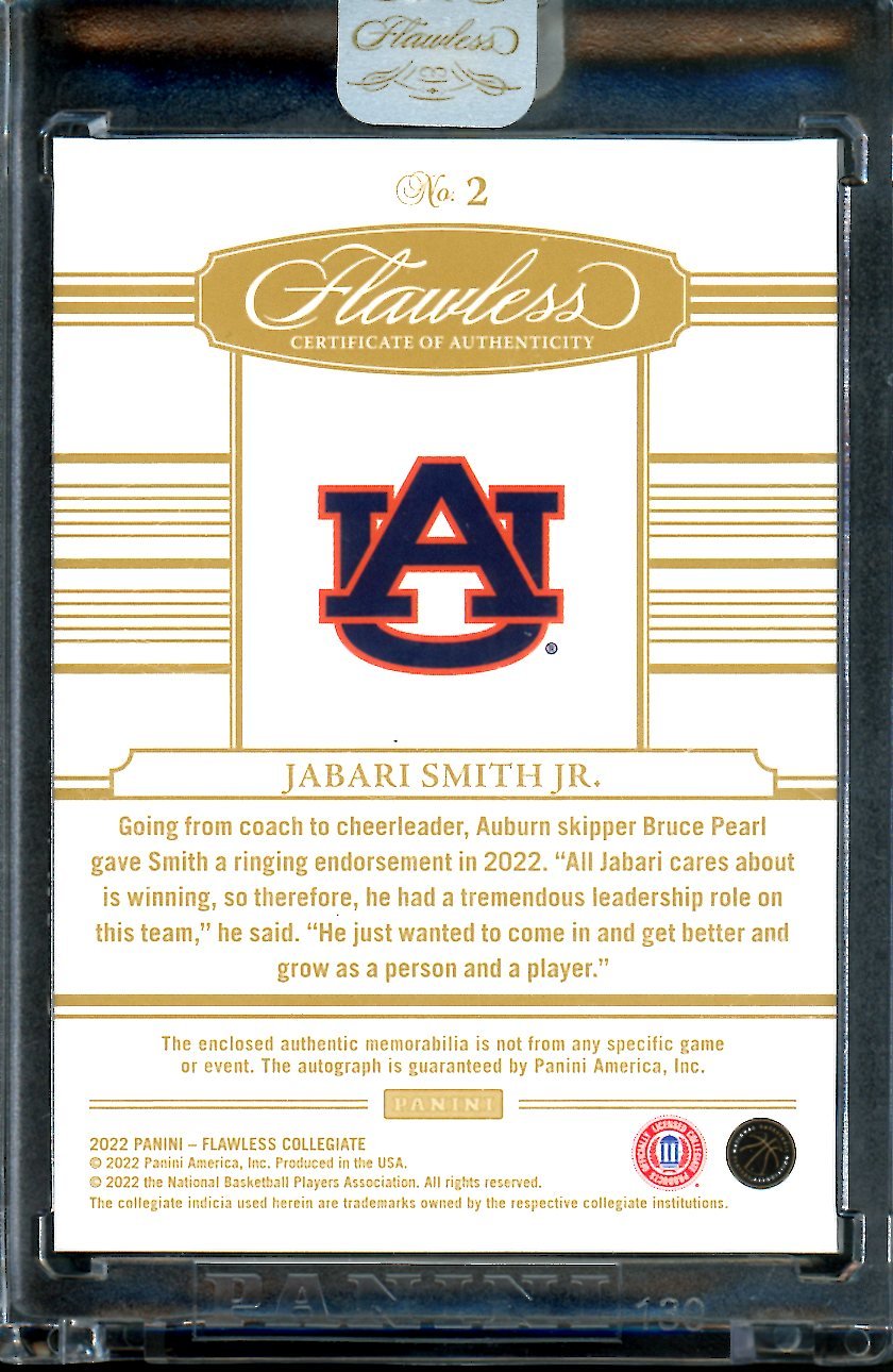 2022/23 Panini Flawless Collegiate Jabari Smith Jr. Rookie RPA 1/1 Aubrun Rockets - Trading Card Market