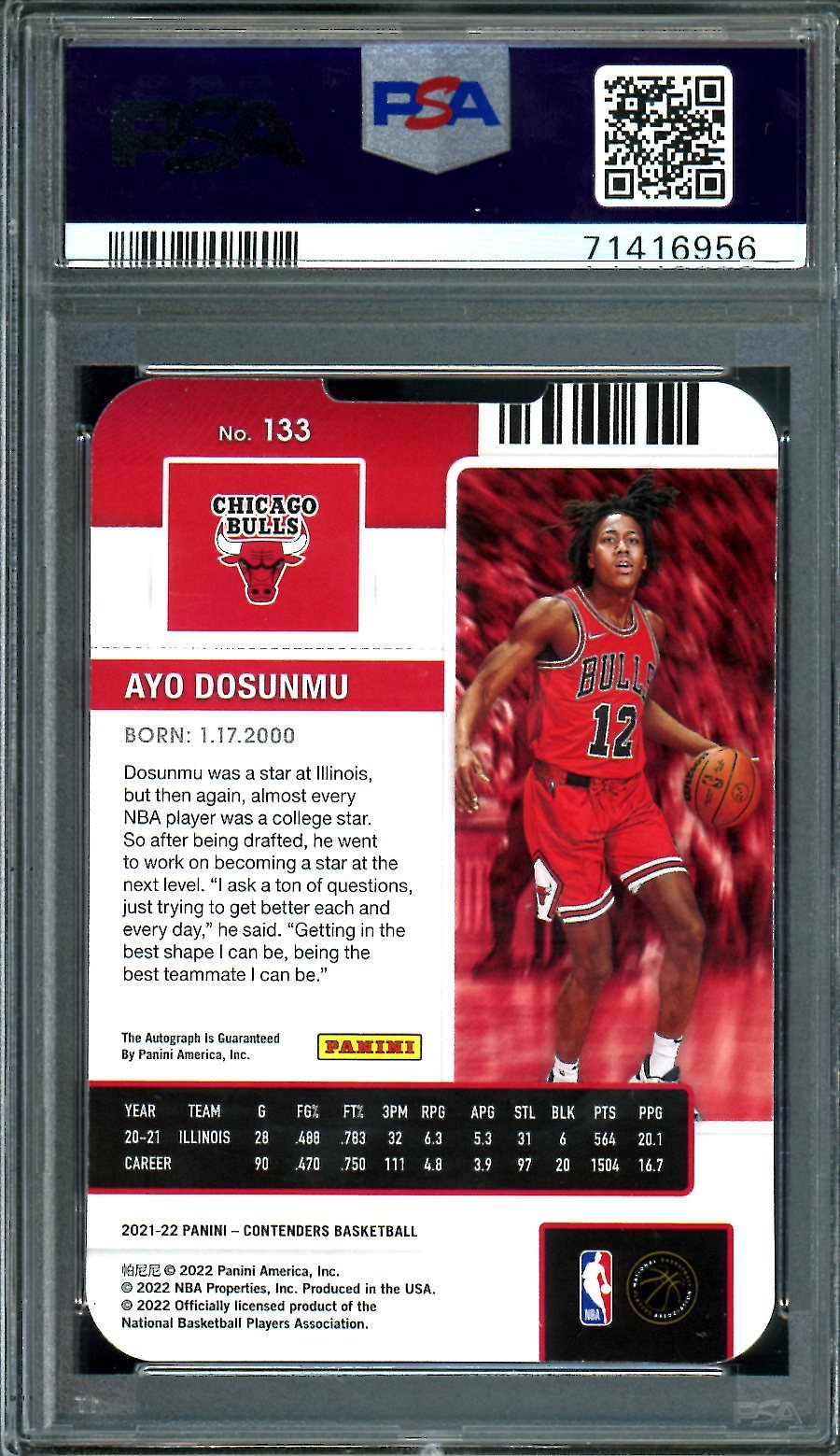 2021/22 Panini Contenders Ayo Dosunmu RC Ticket Stub Auto /12 PSA 10/10 Bulls - Trading Card Market