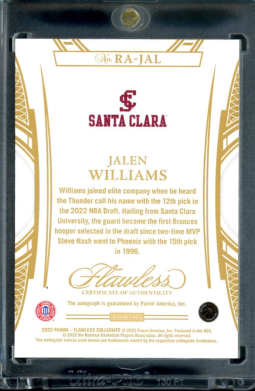 2022/23 Panini Flawless Collegiate Jalen Williams Rookie Auto Gold /10 Thunder - Trading Card Market