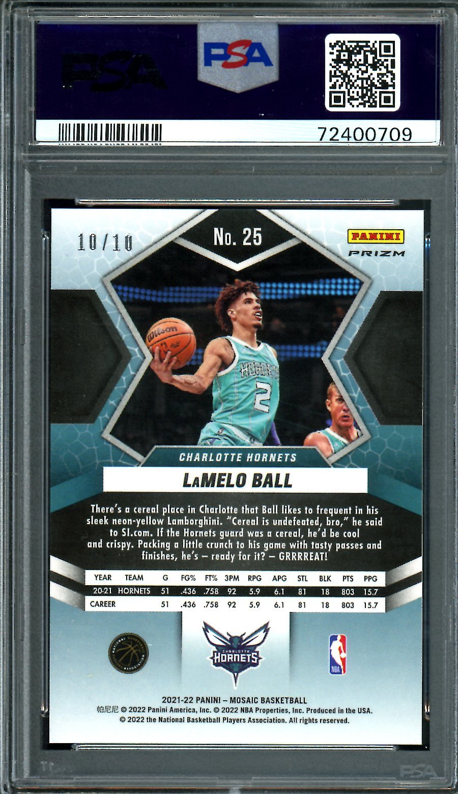 2021/22 Panini Mosaic LaMelo Ball Green Swirl /10 Hornets PSA 9 - Trading Card Market