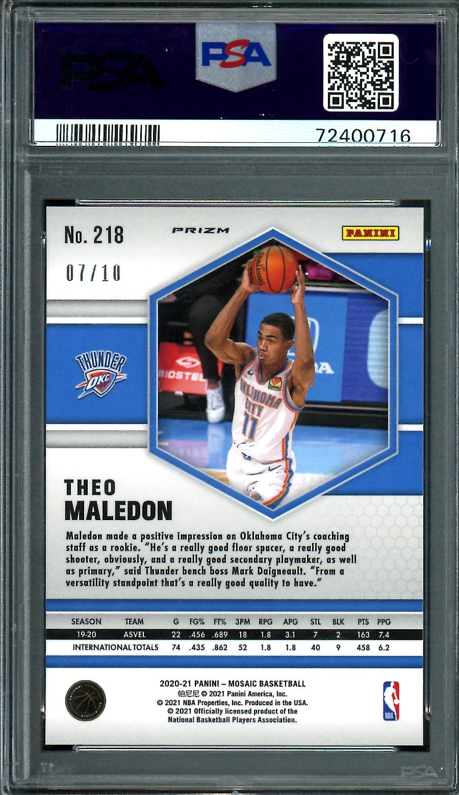 2020/21 Panini Mosaic Theo Maledon Rookie Gold Mosaic Thunder PSA 10 - Trading Card Market