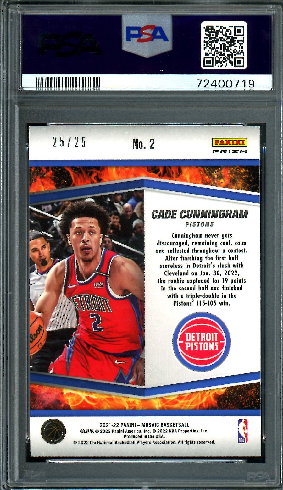 2021/22 Panini Mosaic Cade Cunningham Rookie Rising Stars White /25 PSA 9 - Trading Card Market