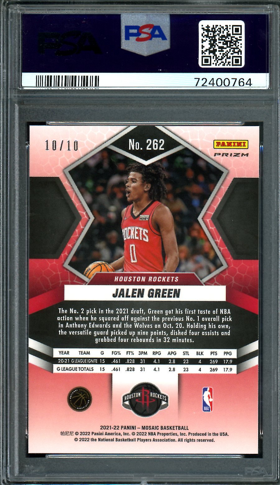 2021/22 Panini Mosaic Jalen Green Rookie Green Swirl /10 Rockets PSA 9 - Trading Card Market
