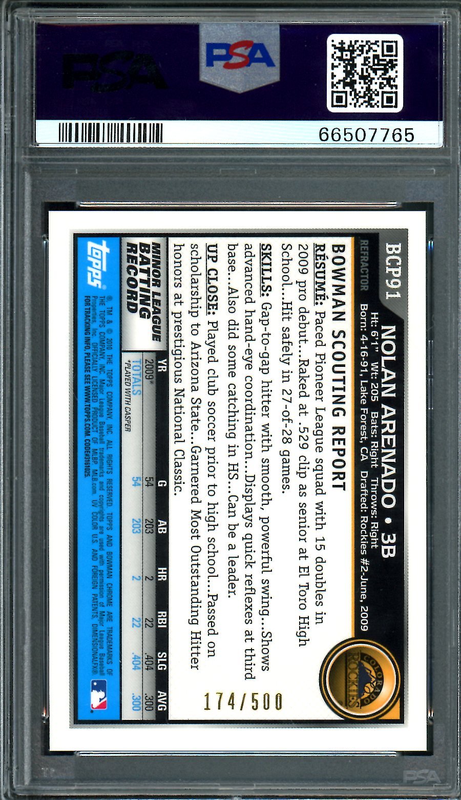 2010 Bowman Chrome Nolan Arenado 1st Bowman Refractor Auto /500 PSA 8 Cardinals - Trading Card Market