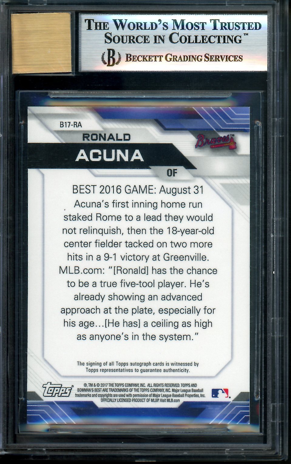 2017 Bowman's Best Ronald Acuna Jr. Green Refractor Auto /99 Braves - Trading Card Market