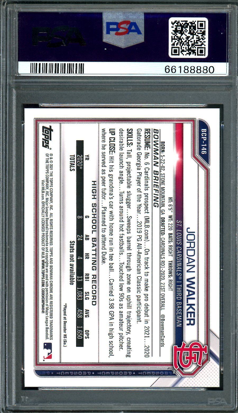 2021 Bowman Jordan Walker Yellow Refractor /75 PSA 10 Cardinals - Trading Card Market