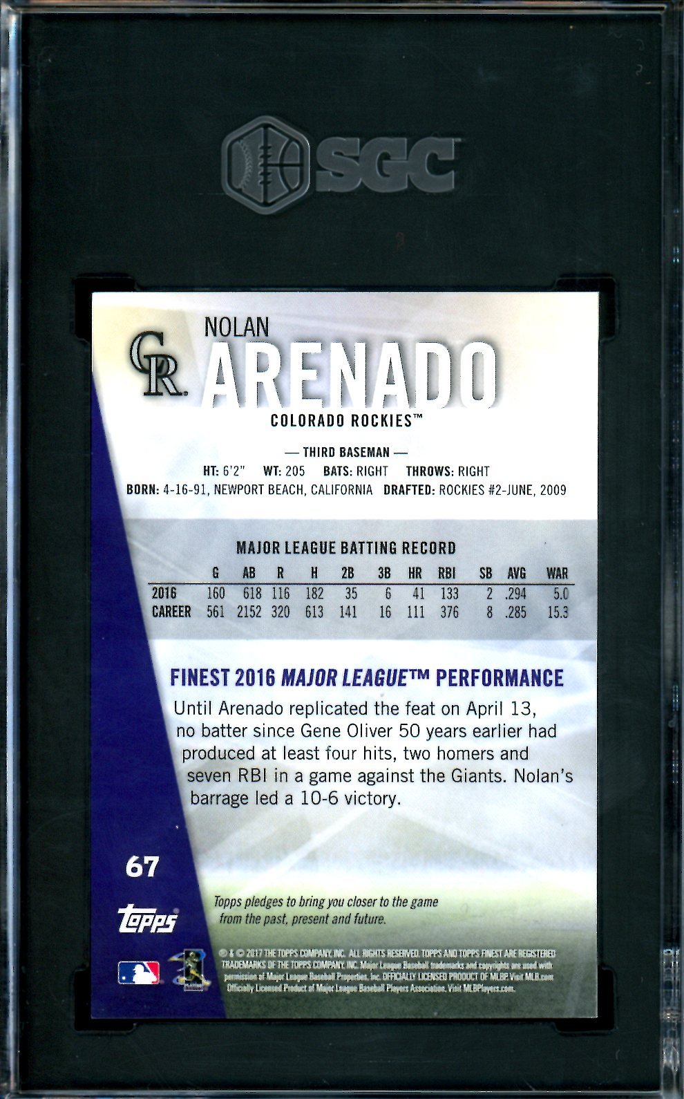 2017 Topps Finest Nolan Arenado Gold Refractor /50 SGC 10 Cardinals - Trading Card Market