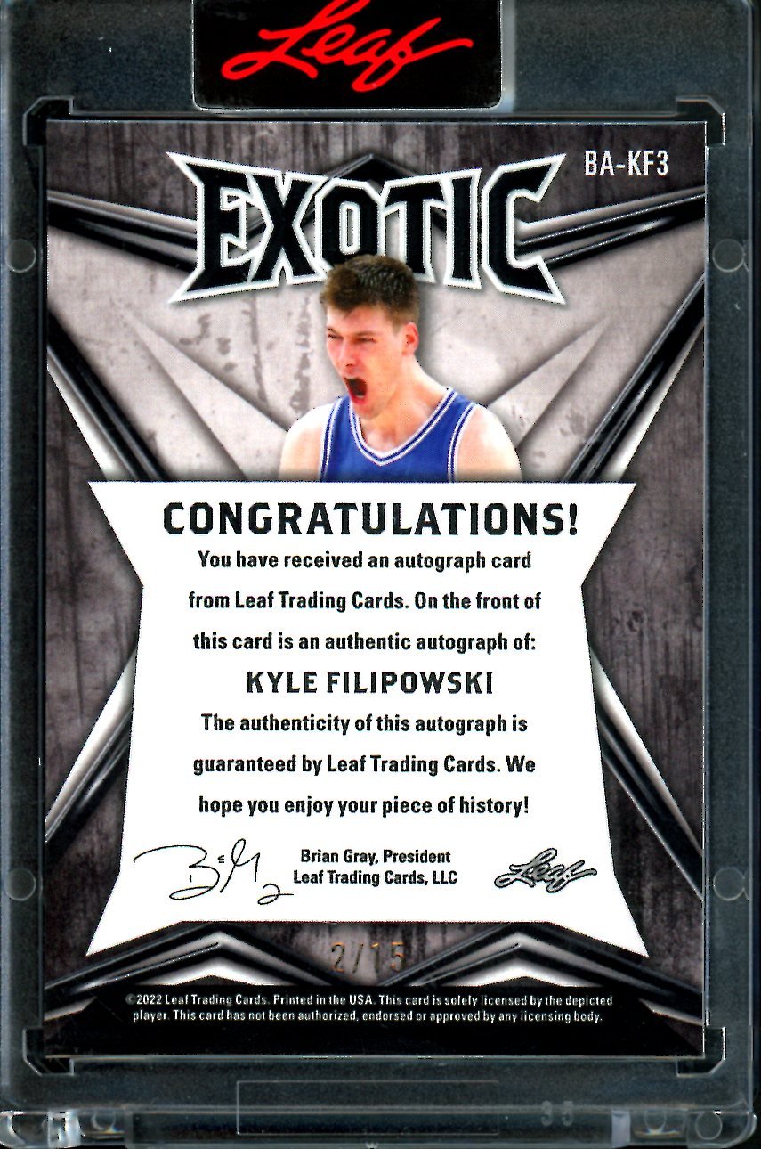 2022/23 Leaf Exotic Kyle Filipowski Tiger Auto /15 Kansas - Trading Card Market