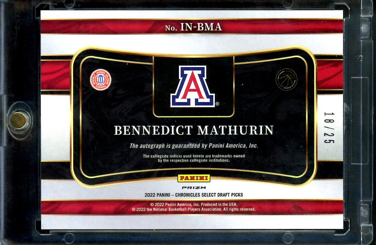 2022/23 Panini Chronicles Draft Picks Bennedict Mathurin Rookie Auto Purple /25 Pacers - Trading Card Market