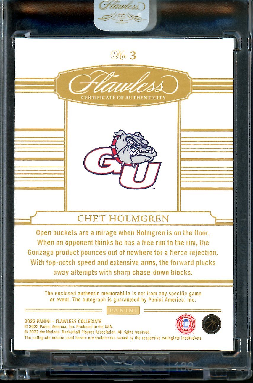 2022/23 Panini Flawless Collegitae Chet Holmgren Rookie RPA Gold /10 Thunder - Trading Card Market