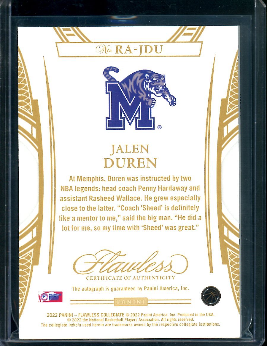 2022/23 Panini Flawless Collegitae Jalen Duren Rookie Auto /25 Pistons - Trading Card Market