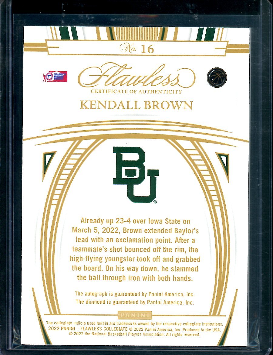 2022/23 Panini Flawless Collegitae Kendall Brown Rookie Auto Gold /5 Baylor - Trading Card Market