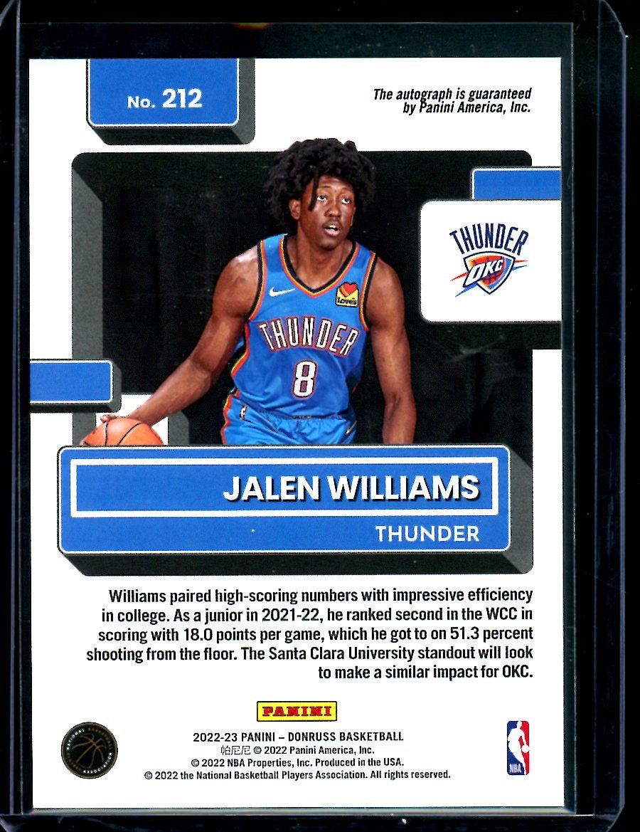 2022/23 Panini Donruss Choice Jalen Williams Rookie Auto Thunder - Trading Card Market