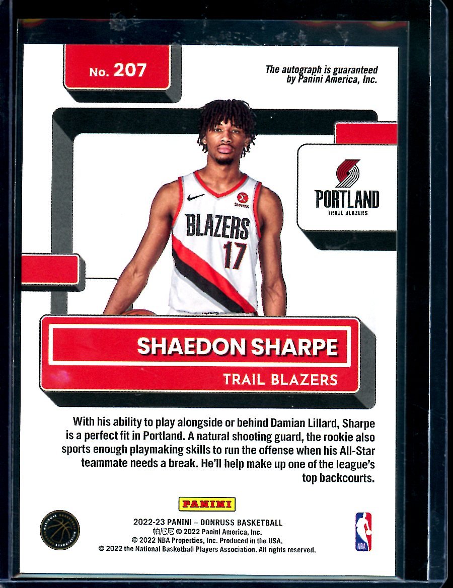 2022/23 Panini Donruss Choice Shaedon Sharpe Rookie Auto Trailblazers - Trading Card Market