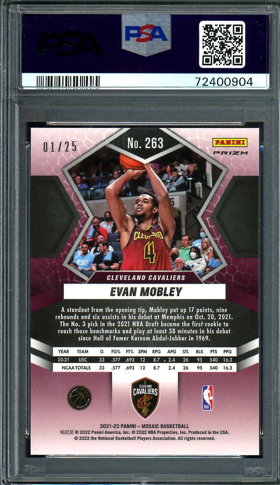 2021/22 Panini Mosaic Evan Mobley Rookie Debut White Mosaic /25 PSA 10 Cavaliers - Trading Card Market