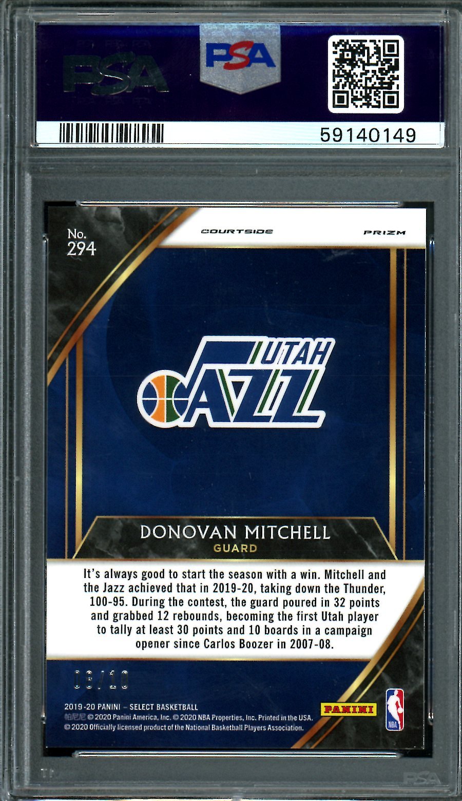 2019/20 Panini Select Donovan Mitchell Courtside Gold /10 PSA 10 Cavaliers - Trading Card Market