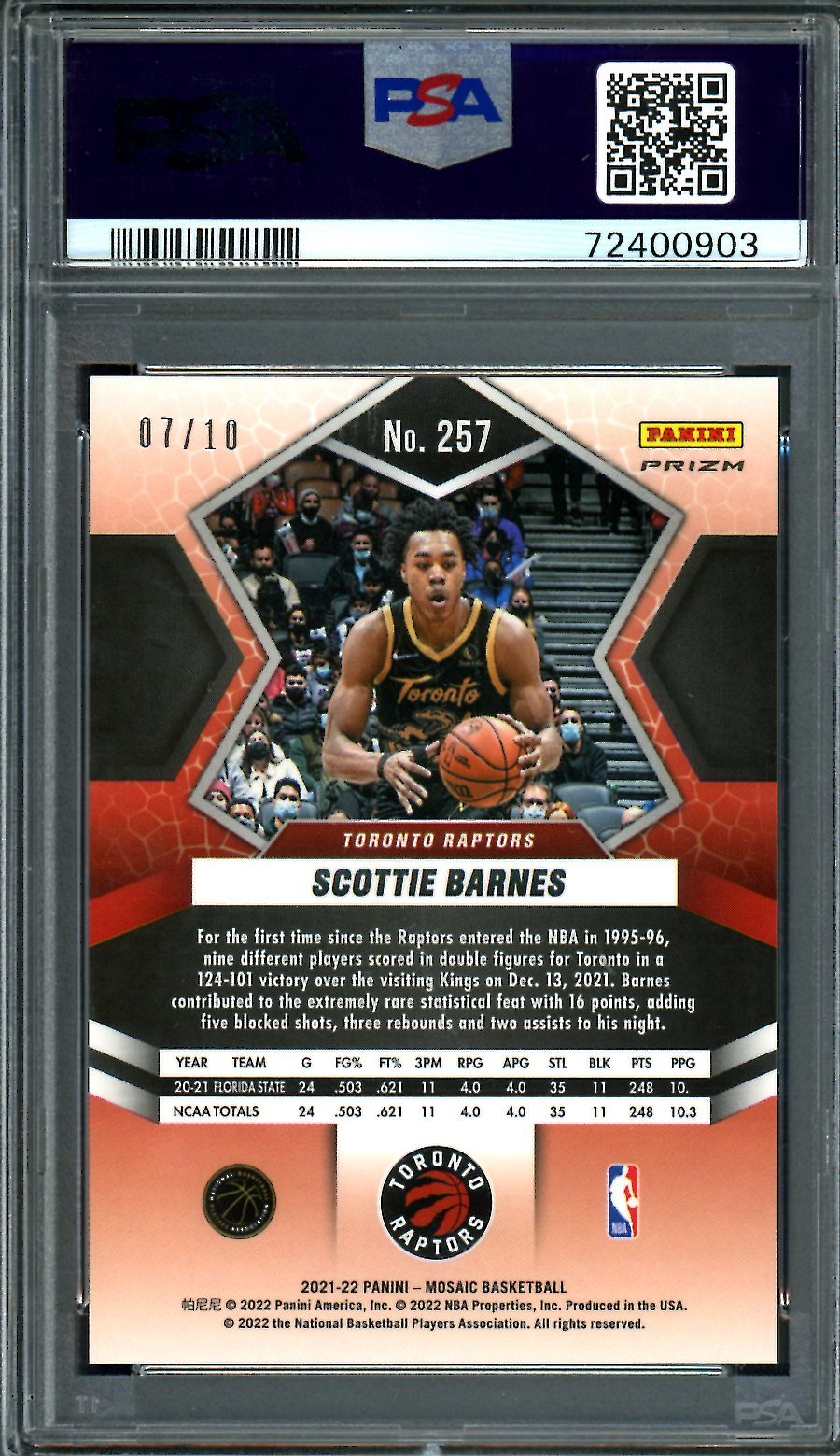 2021/22 Panini Mosaic Scottie Barnes Rookie National Pride Green Swirl /10 PSA 9 Raptors - Trading Card Market