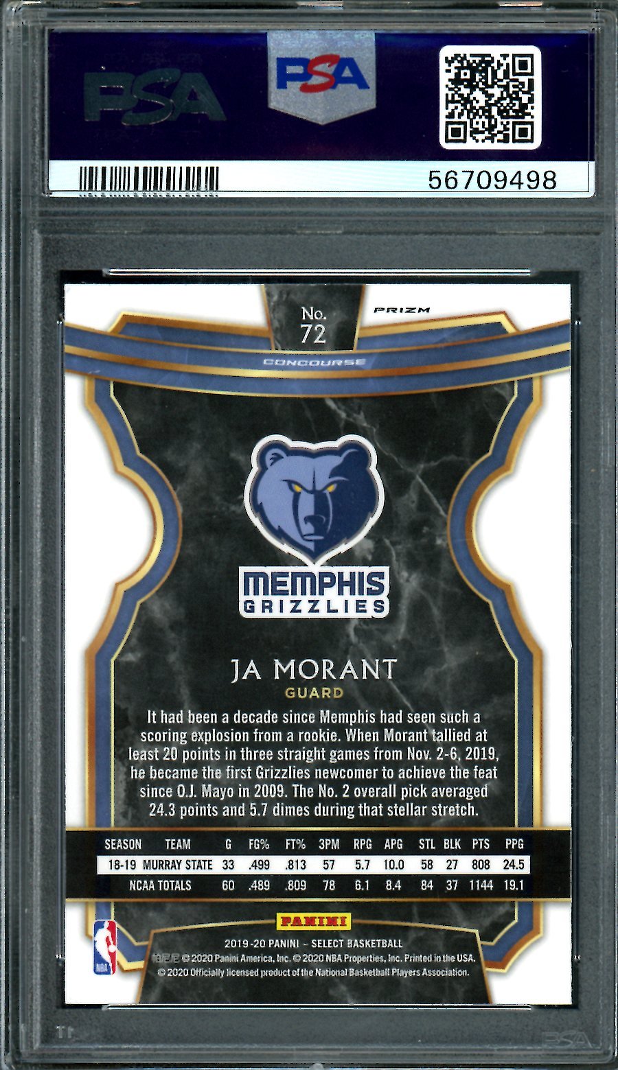2019/20 Panini Select Ja Morant Rookie Silver Prizm PSA 9 Grizzlies - Trading Card Market