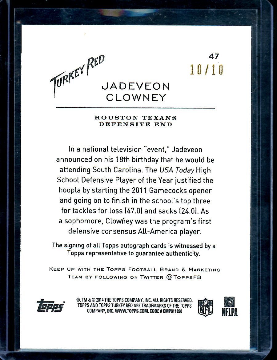 2014 Topps Turkey Red Jadeveon Clowney Rookie Auto /10 Texans - Trading Card Market
