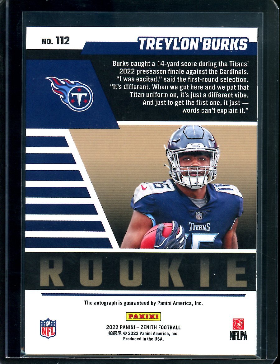2022 Panini Zenith Treylon Burks Rookie Auto Artist Proof /20 Titans - Trading Card Market