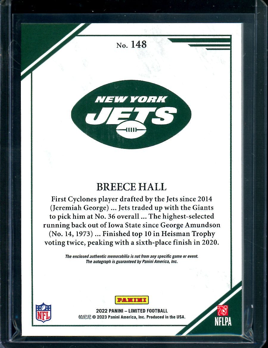 2022 Panini Limited Breece Hall Rookie RPA /99 Jets - Trading Card Market