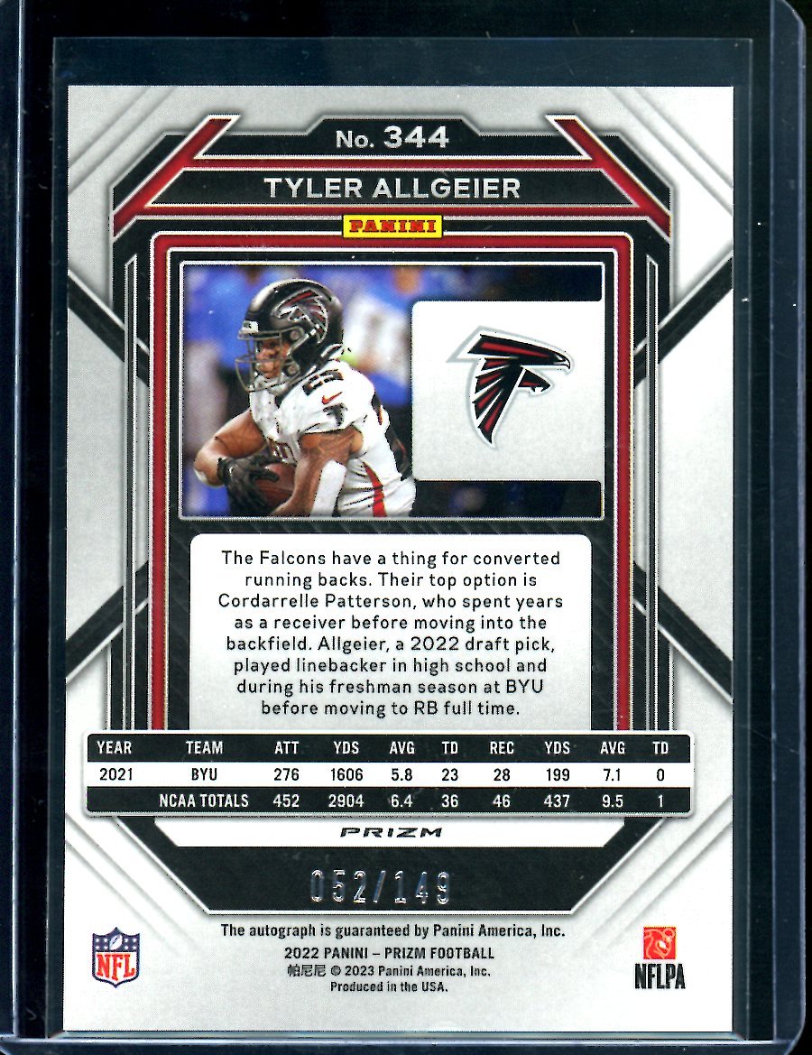 2022 Panini Prizm Tyler Allgeier Rookie Auto Red Wave /149 Falcons - Trading Card Market