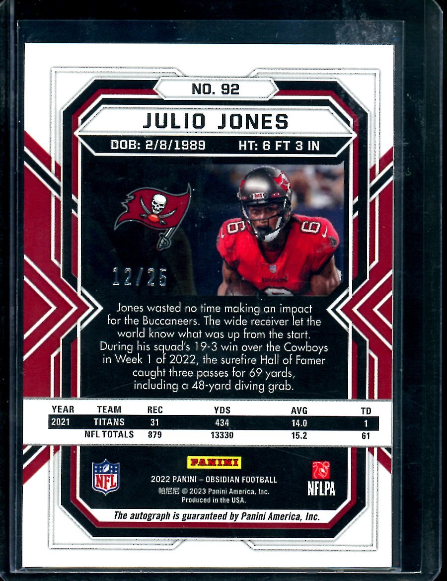 2022 Panini Obsidian Julio Jones Auto /25 Buccaneers - Trading Card Market