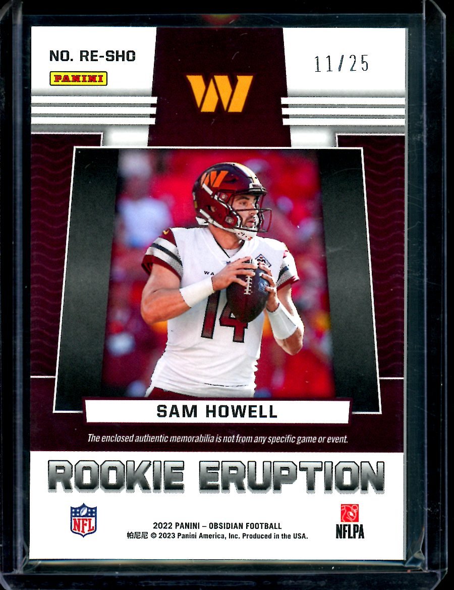 2022 Panini Obsidian Sam Howell Rookie Eruption Patch /25 Commanders - Trading Card Market