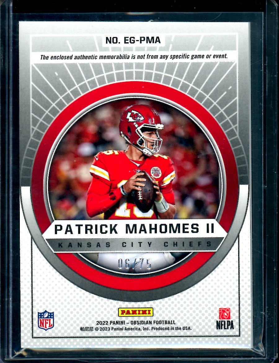 2022 Panini Obsidian Patrick Mahomes II Equinox Gear /75 Chiefs - Trading Card Market
